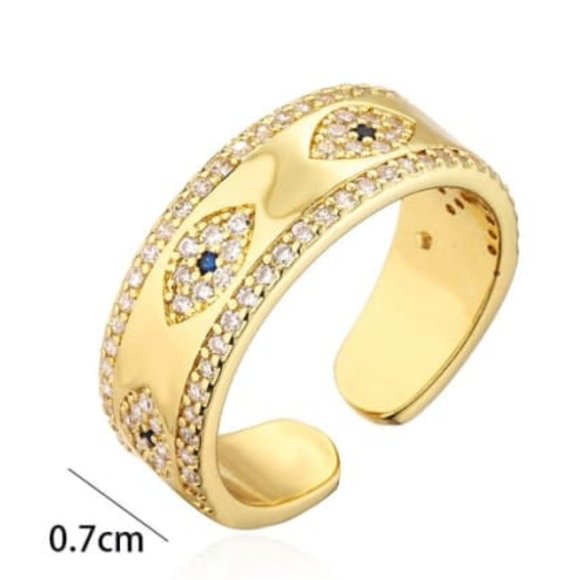 NEW 18K gold Evil Eye Open Adjustable Ring - Picture 4 of 4